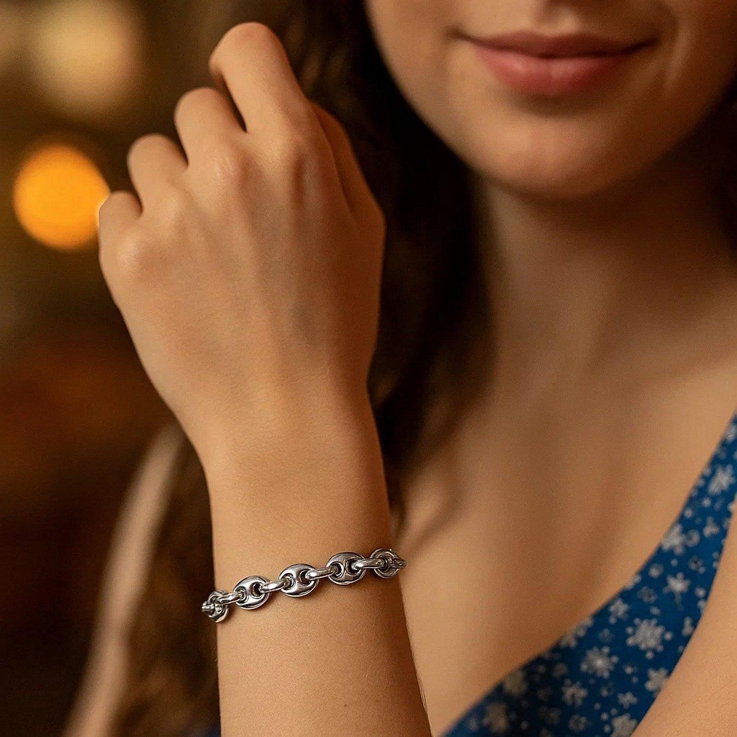 Sterling Silver Rhodium Plated Heart Bead Friendship Bracelet