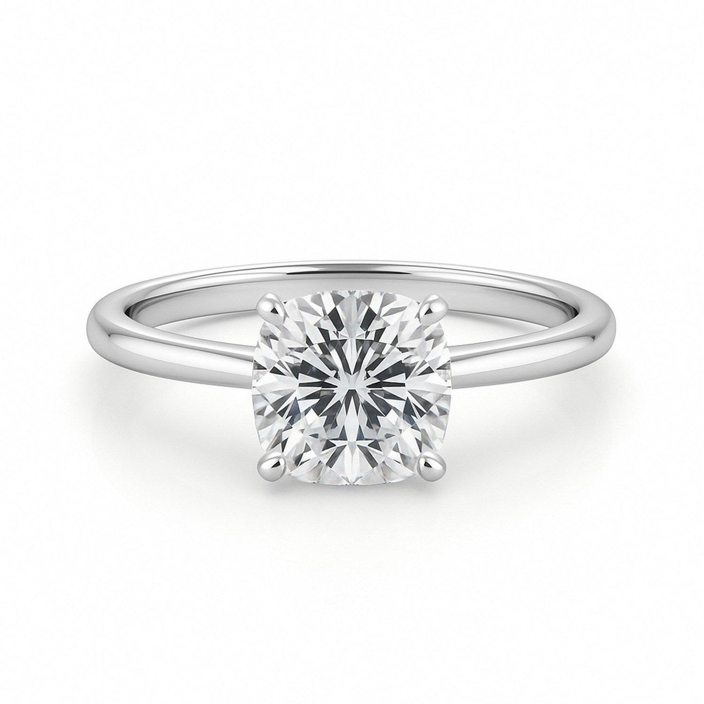 2 Carat Cushion Lab Grown IGI G/VS1 Diamond Solitaire Ring in 14K White Gold