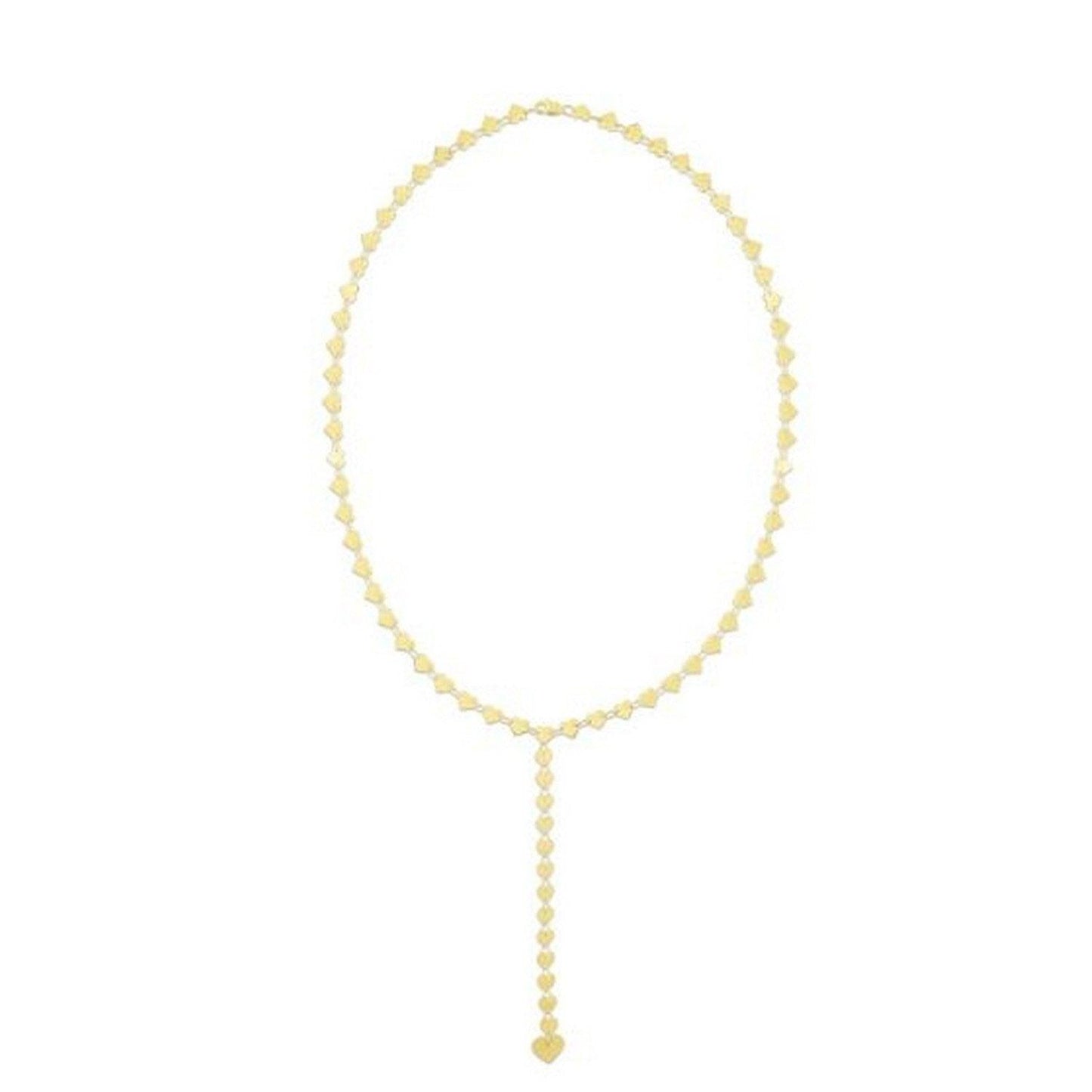 14k Yellow Gold Mirrored Heart Chain Lariat Necklace