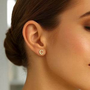 14K Yellow Gold Yours Truly Initial C Stud Earrings