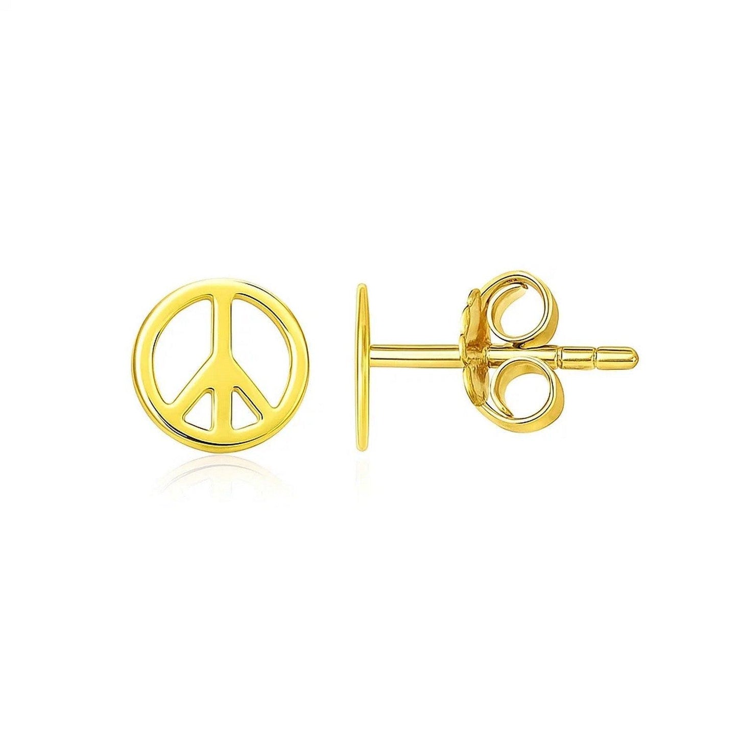 14k Yellow Gold Post Earrings with Peace Signs(6.9mm)