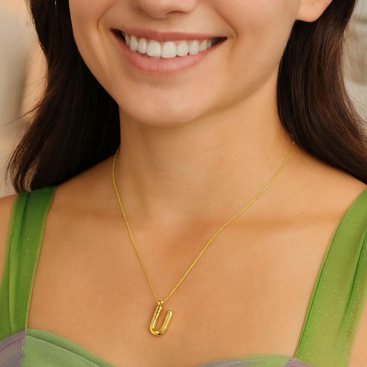 14K Yellow Gold Helium Initial U Pendant