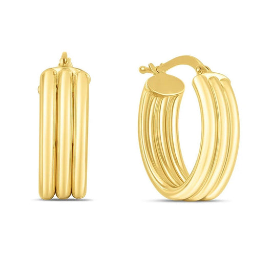 14K Yellow Gold Triple Row Oval Hoop Earrings (17.00 mm)