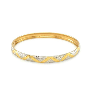 10k Two-Tone Gold Textured Zigzag Style Bangle (6.00 mm)