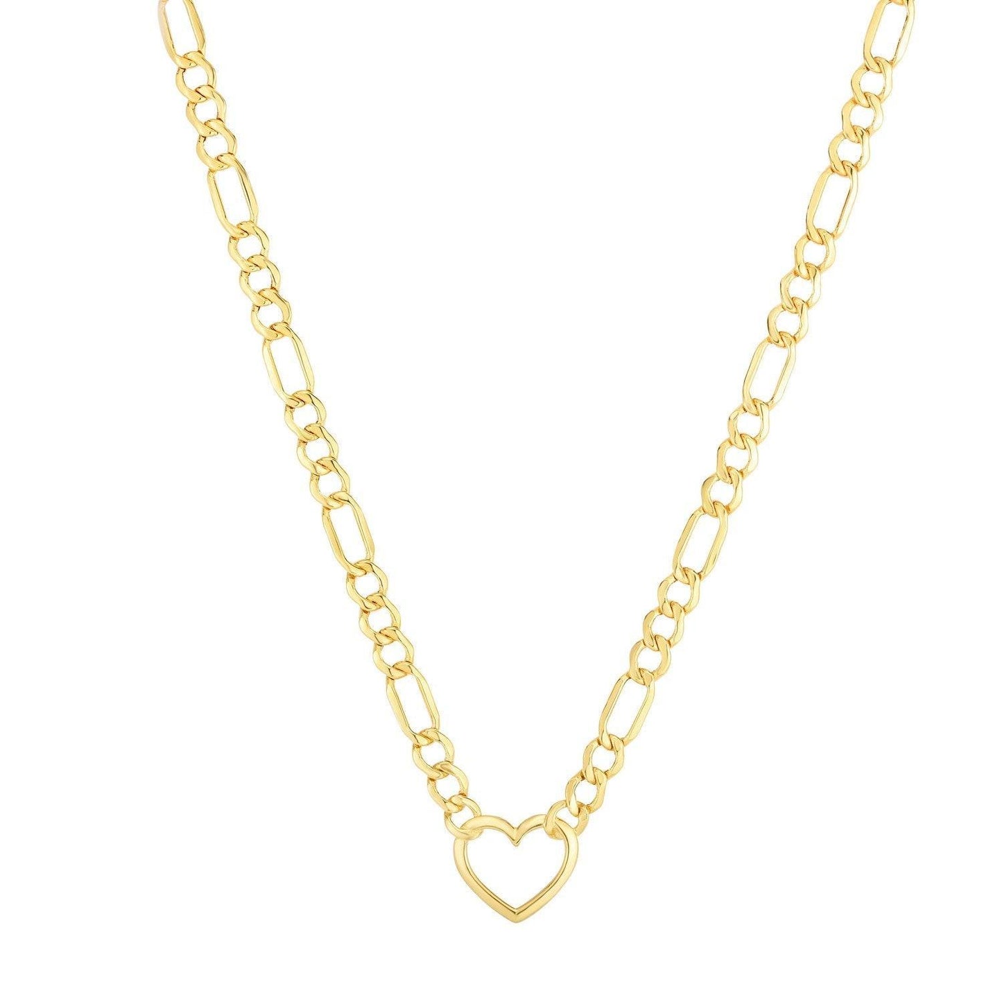 10K Yellow Gold Figaro Chain Heart Necklace