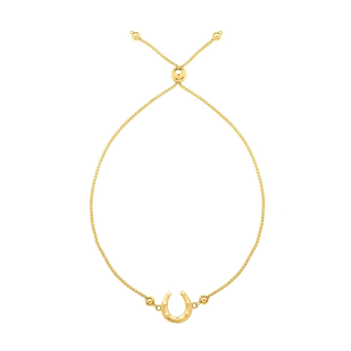 Adjustable Horseshoe Draw String Bracelet in 14K Yellow Gold
