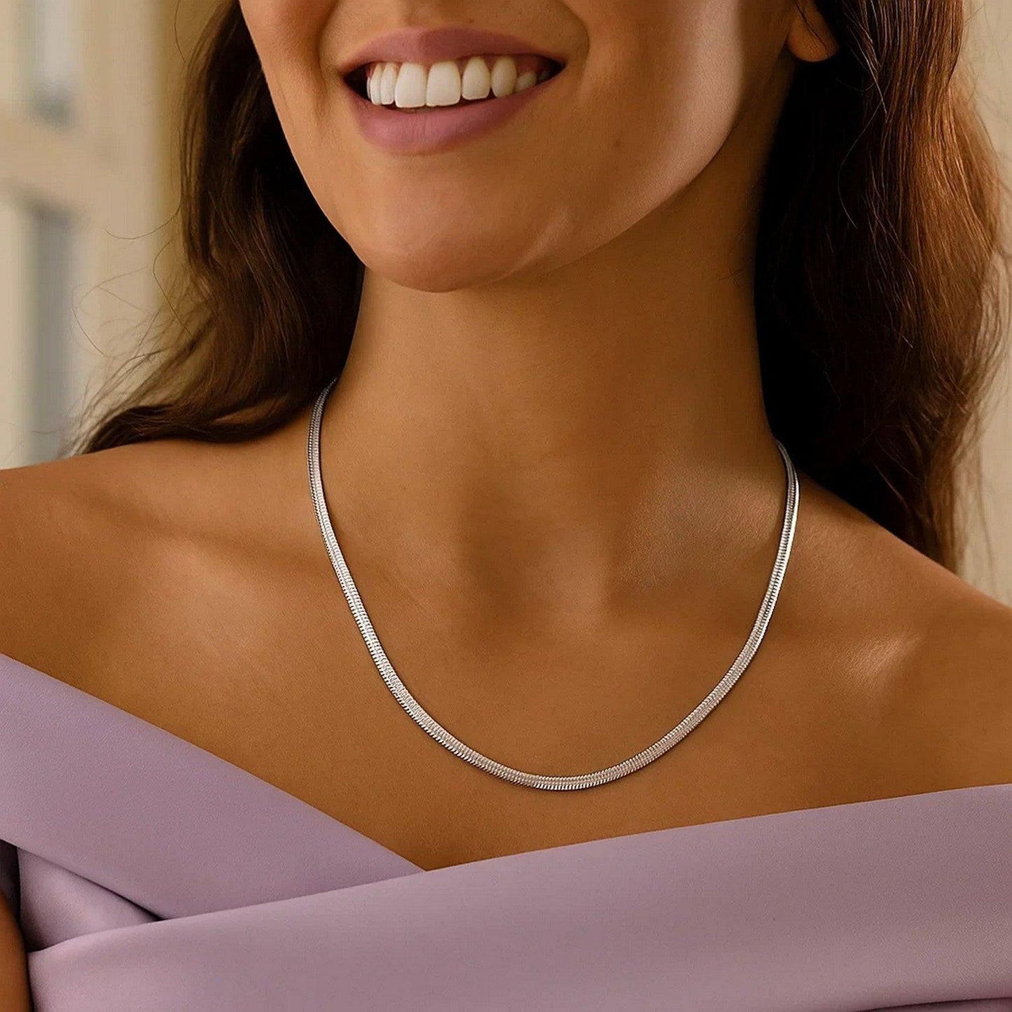 Sterling Silver Rhodium Plated Oval Snake Chain (2.60 mm)