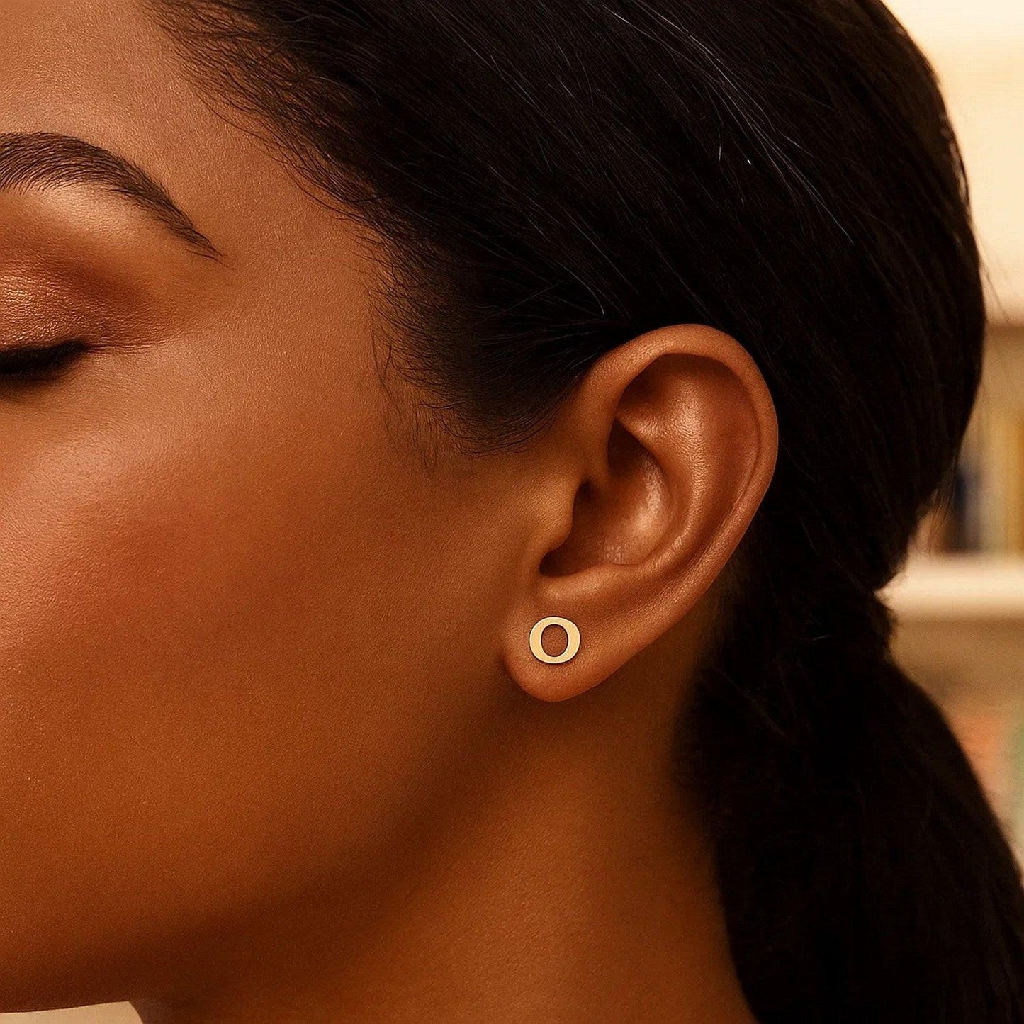 14K Yellow Gold Yours Truly Initial O Stud Earrings