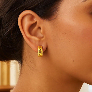 14k Yellow Gold Textured and Polished Hoop Earrings