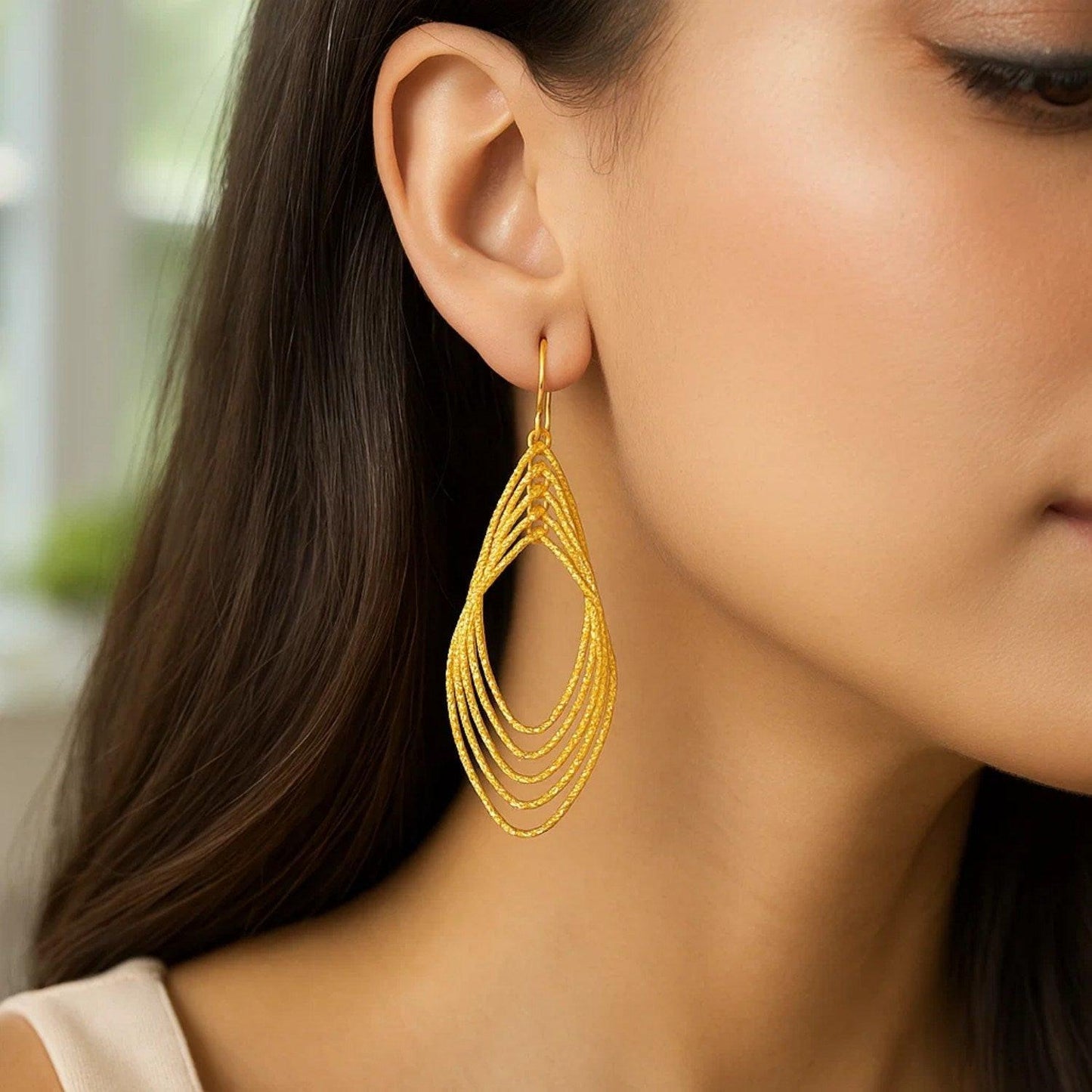 14k Yellow Gold Post Earrings with Textured Marquise Shapes