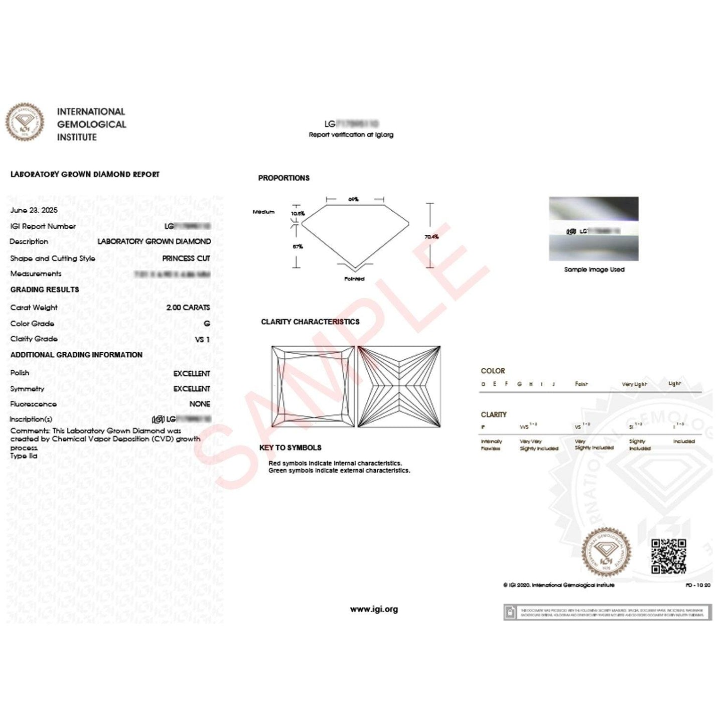 2 Carat Princess Lab Grown IGI G/VS1 Diamond Solitaire Ring in 10K White Gold