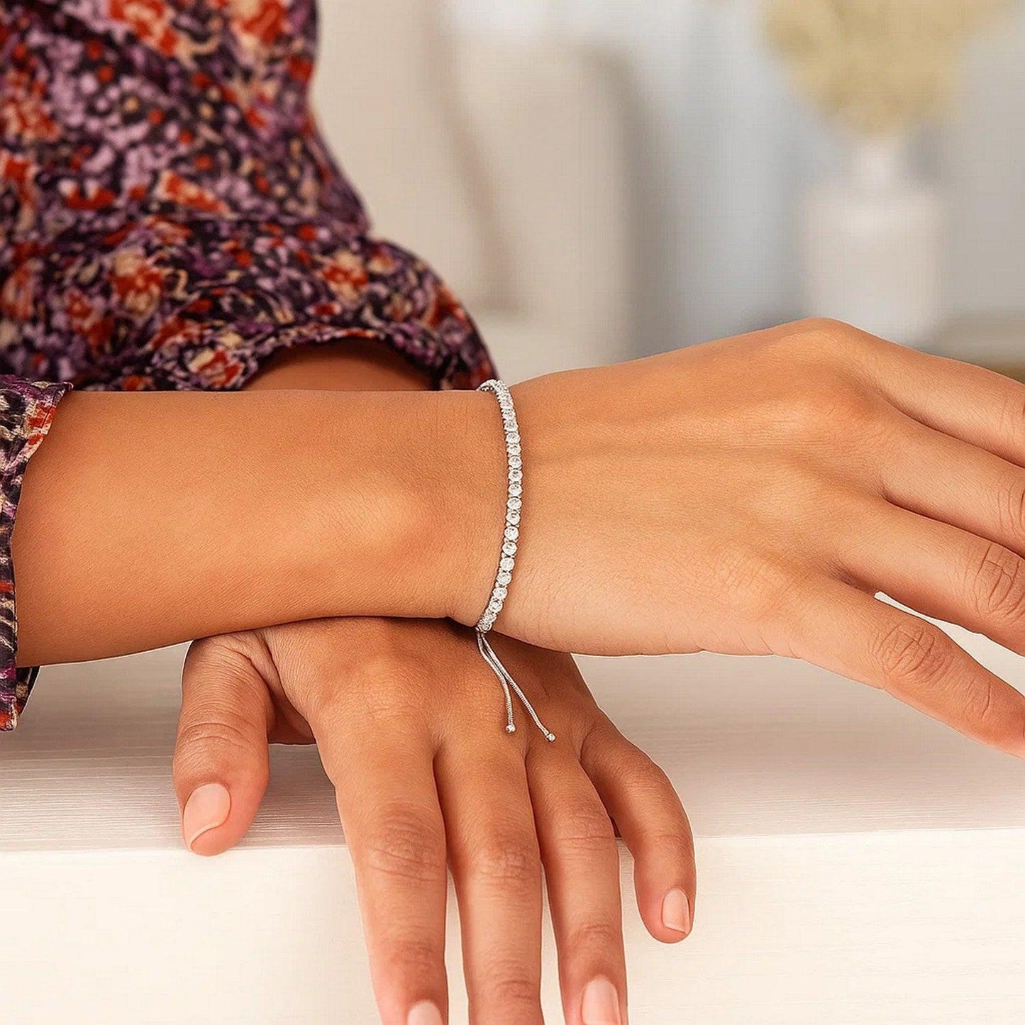 Adjustable Tennis Style Bracelet with Cubic Zirconia in Sterling Silver(4.00 mm)