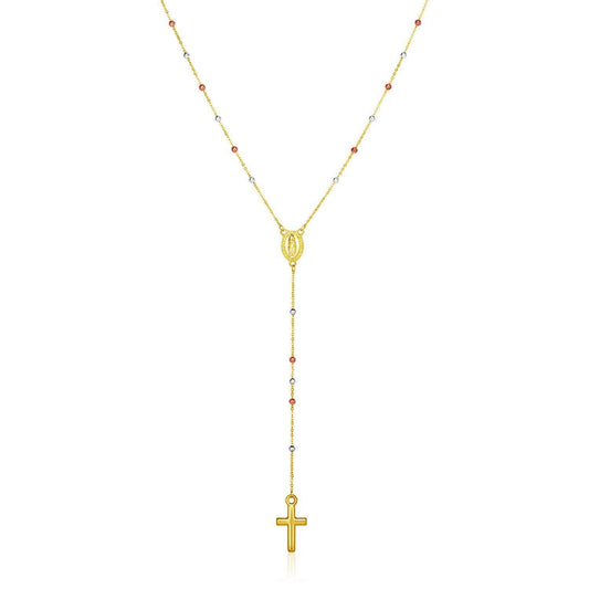 14k Tri Color Gold Lariat Rosary Necklace
