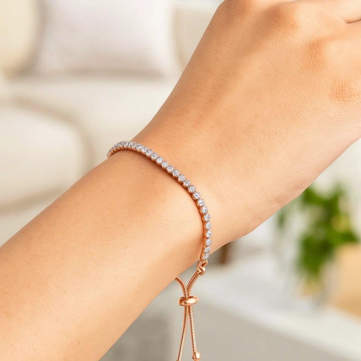 Adjustable Tennis Style Bracelet with Cubic Zirconia in Sterling Silver(5.10 mm)