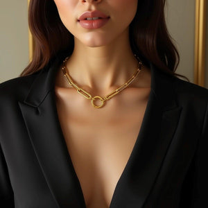 14k Yellow Gold High Polish Elongated Paperclip Chain Circle Necklace