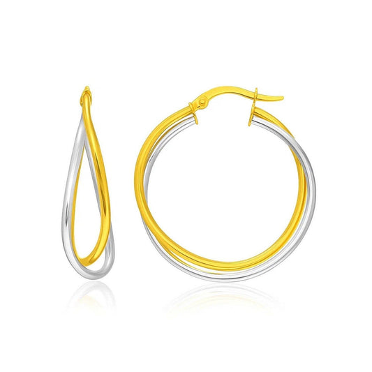 14k Two-Tone Gold Interlaced Double Row Earrings