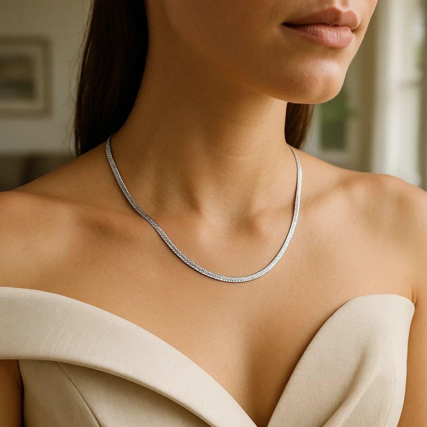 Sterling Silver Rhodium Plated Herringbone Chain (3.30 mm)