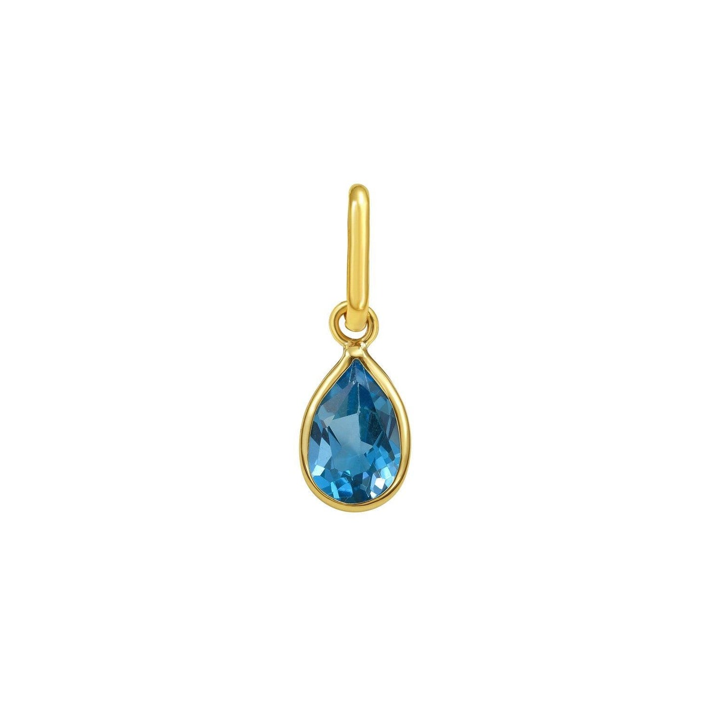 14K Yellow Gold Pear Blue Topaz Charm Pendant