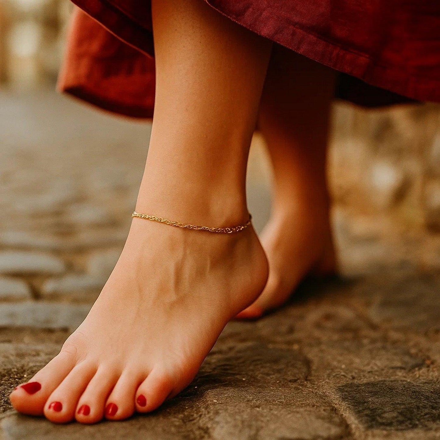 10k Yellow Gold Singapore Anklet 2.2mm