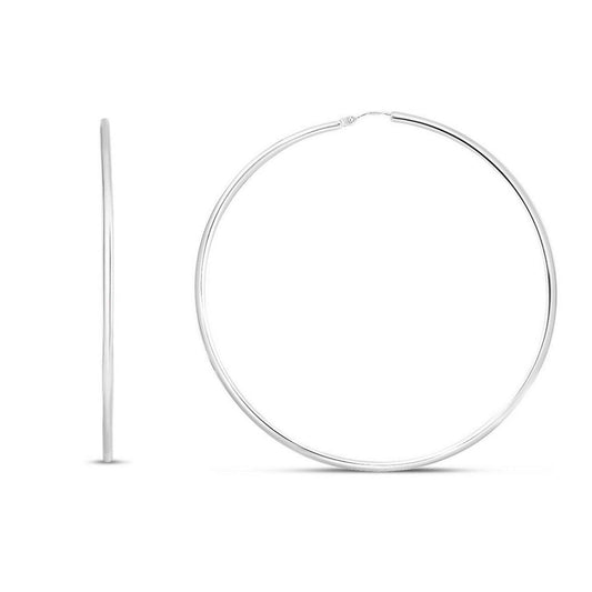 Rhodium Plated Endless Hoop Earrings in Sterling Silver