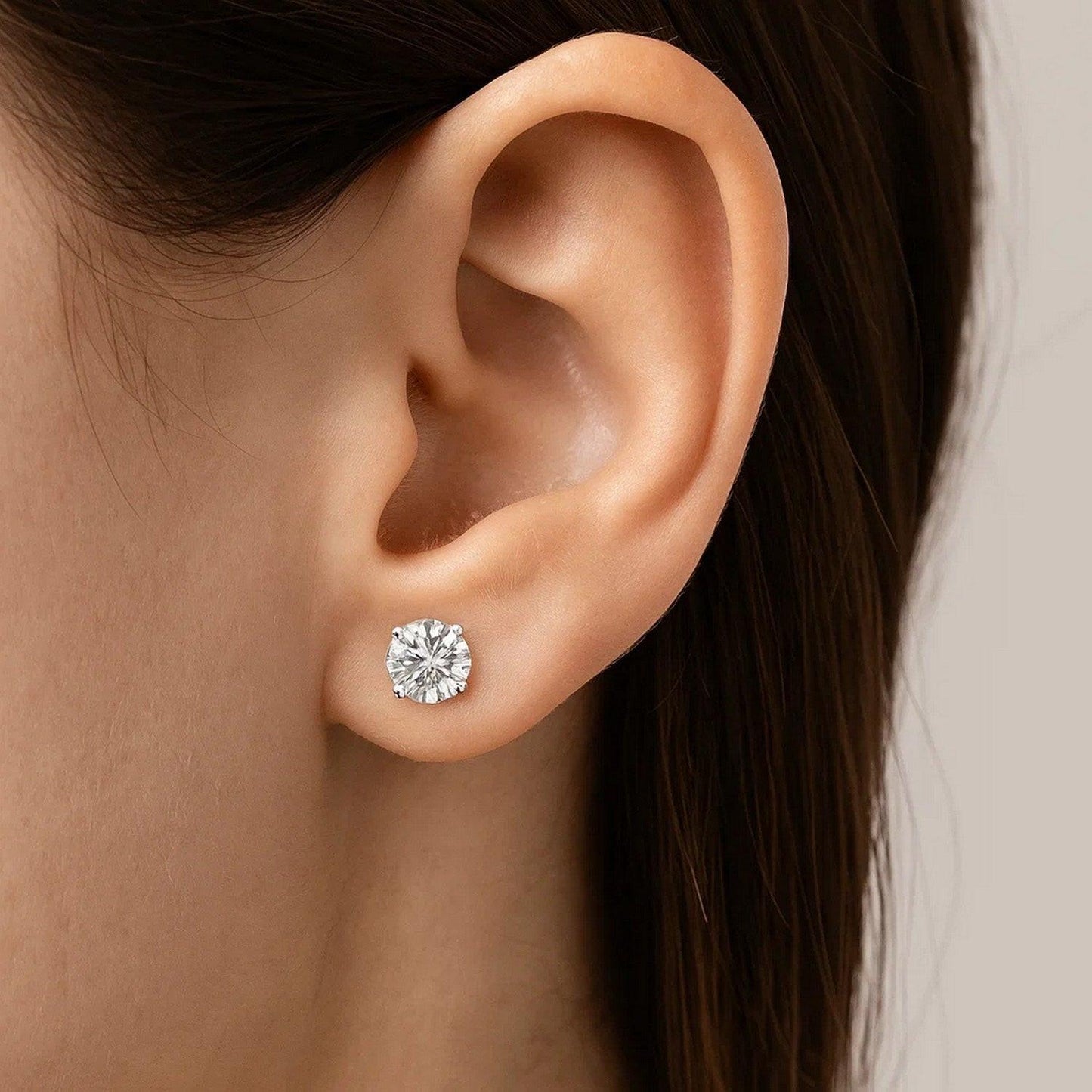 Sterling Silver Stud Earrings with White Hue Faceted Cubic Zirconia(7mm)