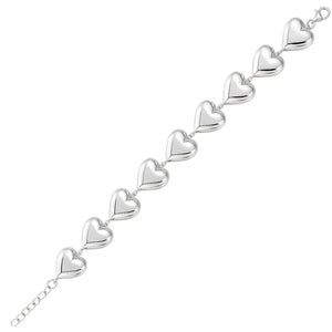 Sterling Silver Rhodium Plated Puffed Hearts Bracelet