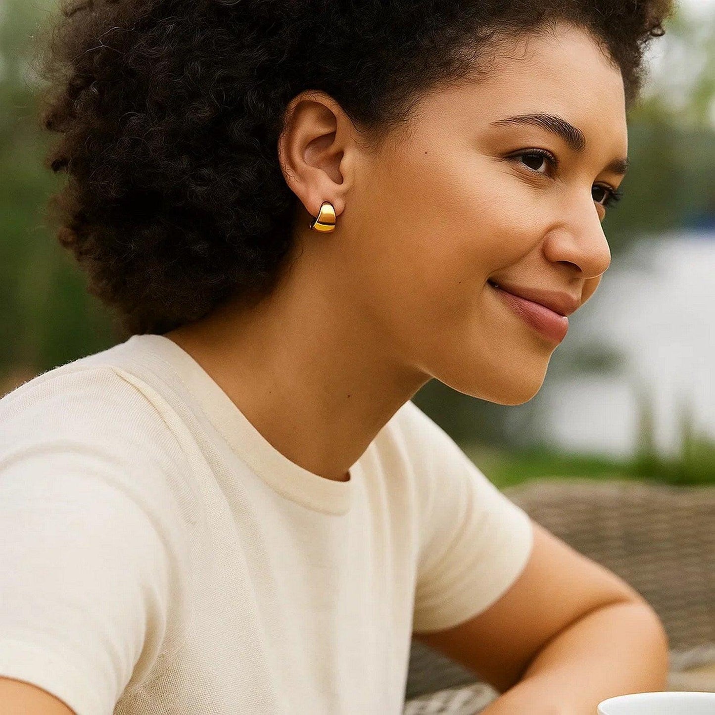 Puffed Up Graduated Hoop Earrings in 14K Yellow Gold