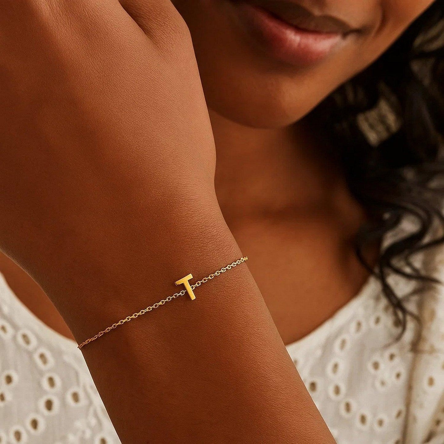 14K Yellow Gold Mini Initial T Bracelet
