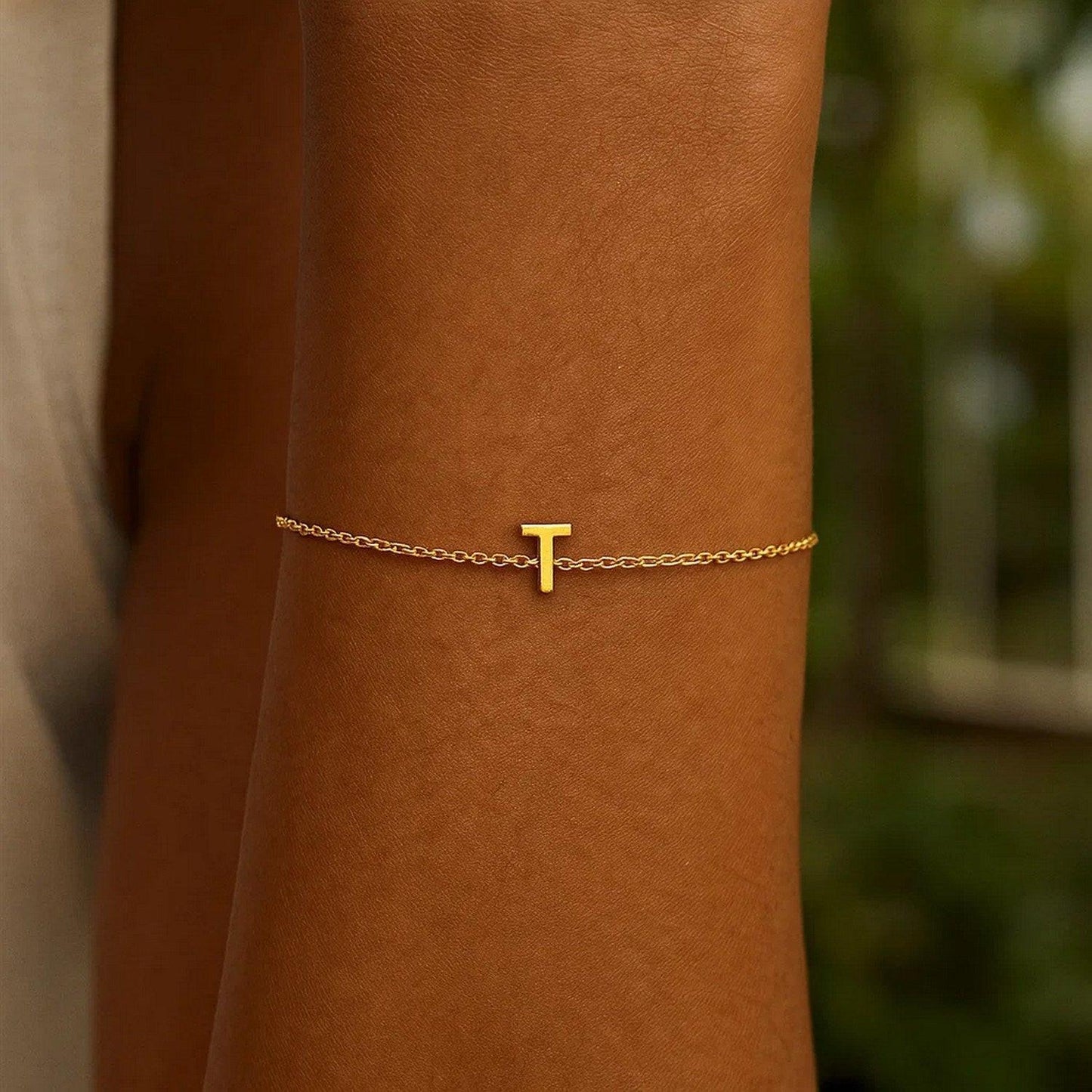 14K Yellow Gold Mini Initial T Bracelet