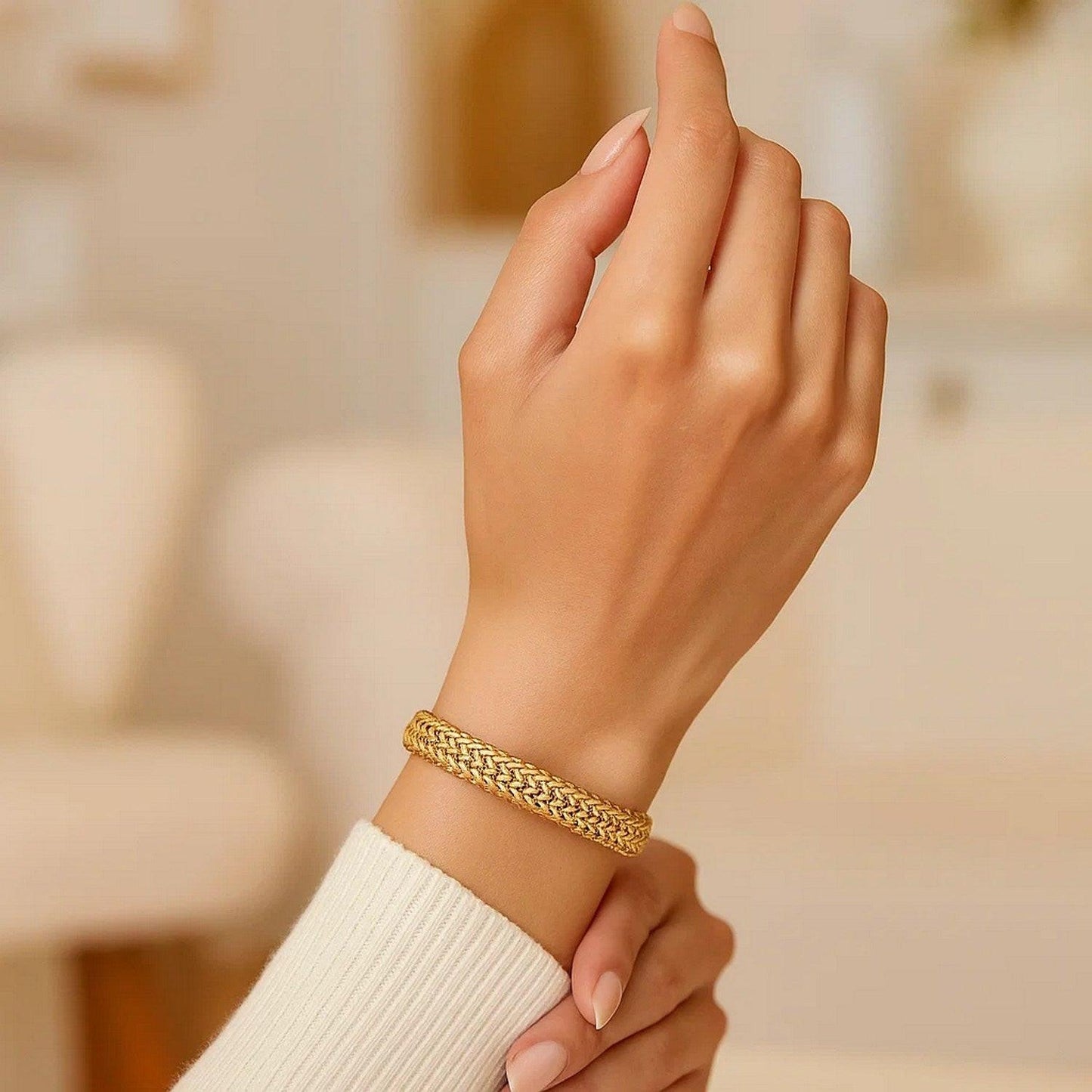 14k Yellow Gold High Polish Thick Braided Bracelet  (8.80 mm)