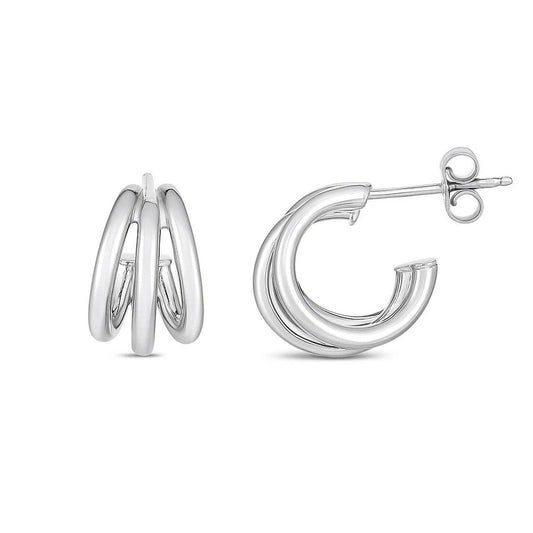 Sterling Silver Triple Row Strand Hoop Earrings