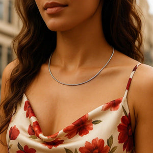 Sterling Silver Round Omega Style Chain Necklace with Rhodium Plating (1.55mm)