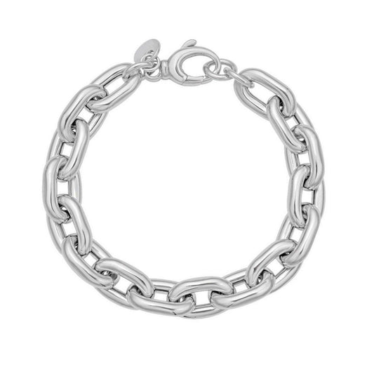 Sterling Silver Rhodium Plated Oval Link Bracelet