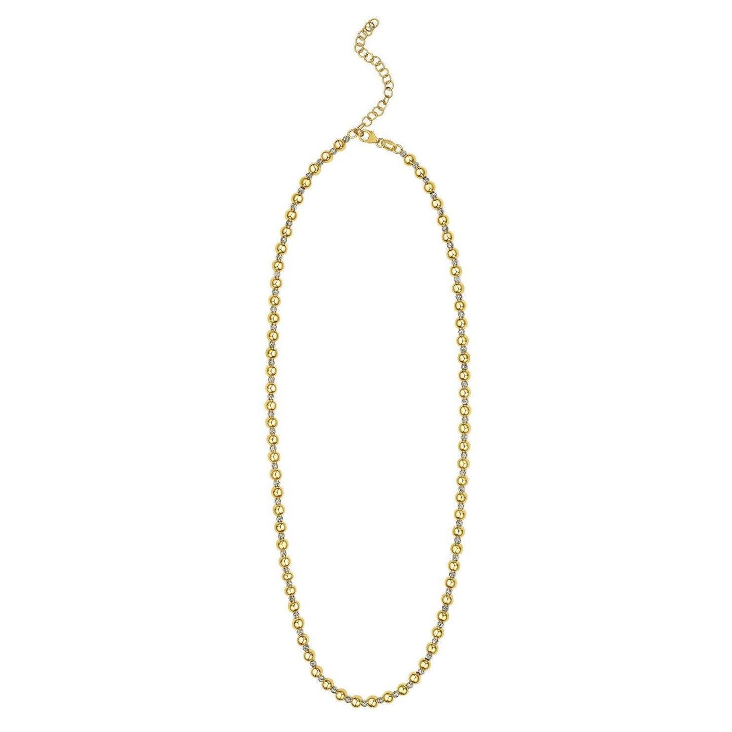 Two Tone Beaded Chain Necklace in 14K Gold
