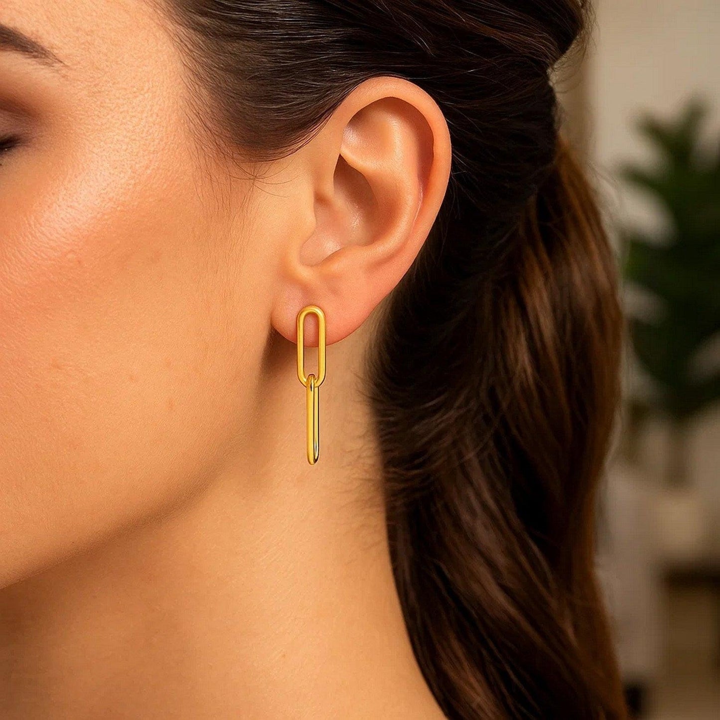 14K Yellow Gold Two Link Paperclip Chain Earrings