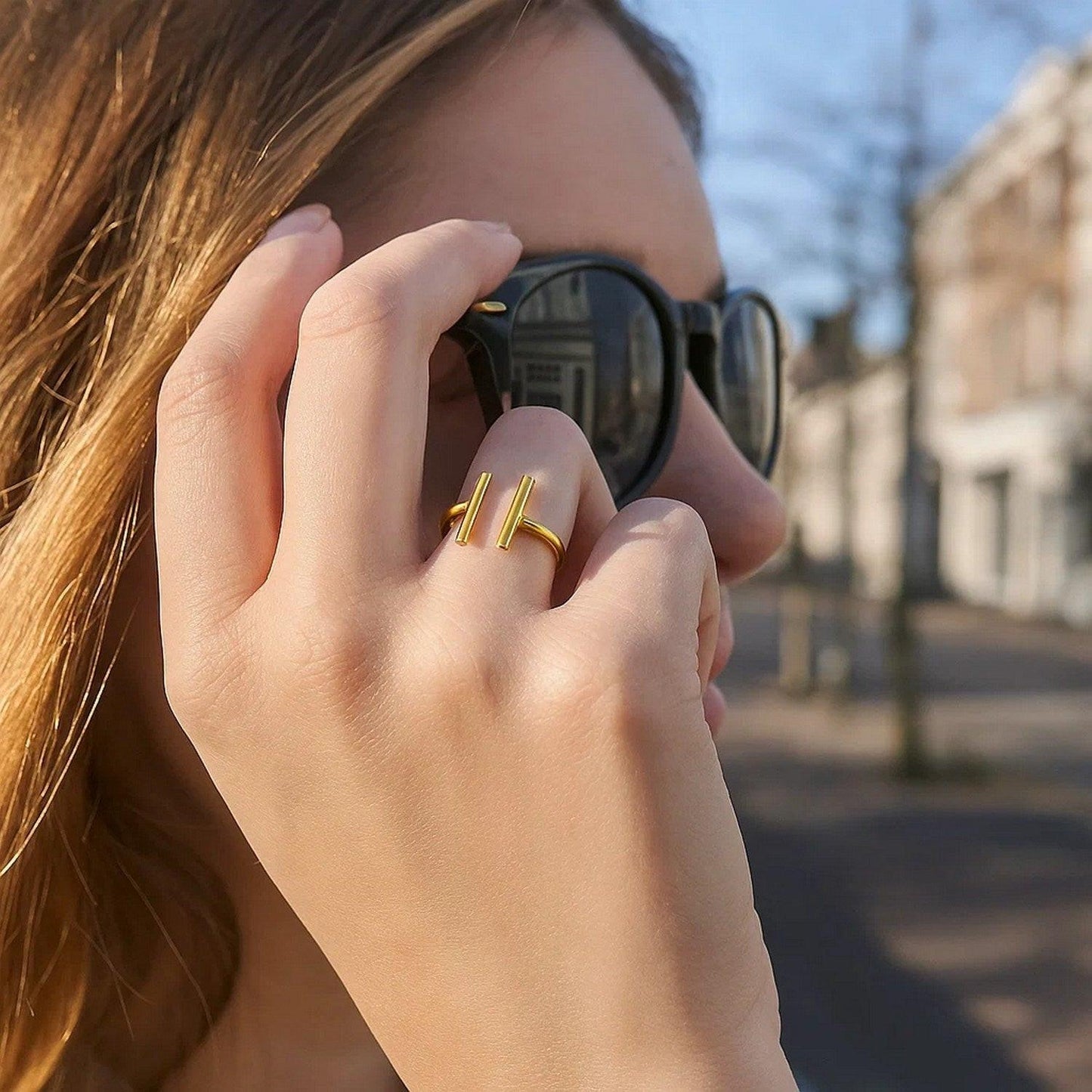 14k Yellow Gold Open Ring with Bars