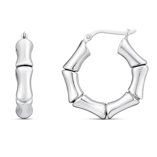 Sterling Silver Rhodium Plated Bold Bamboo Hoop Earrings
