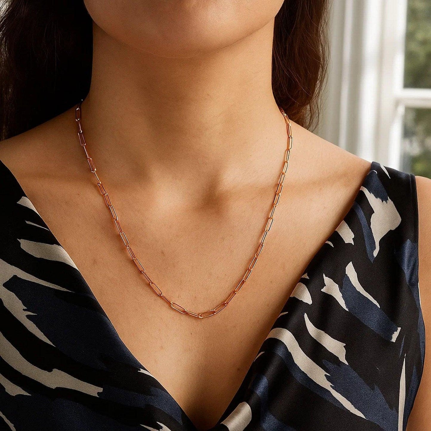 14K Rose Gold Delicate Paperclip Chain (2.10 mm)