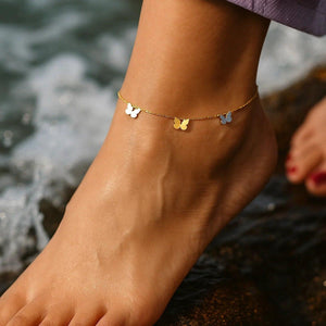 14k Two Tone Gold Anklet with Butterflies