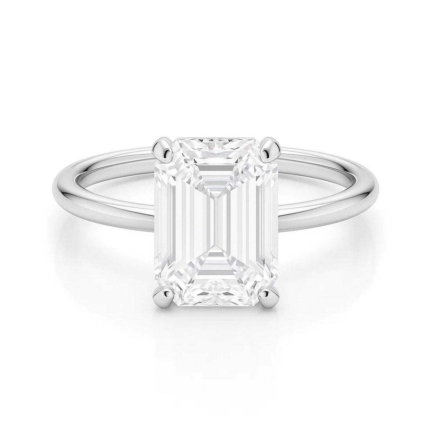 5 Carat Emerald Lab Grown IGI G/VS1 Diamond Solitaire Ring in 10K White Gold