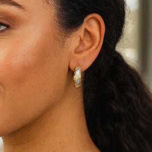 10K Two Tone Gold Diamond Cut X Hinged Hoop Earrings (6.00 mm)