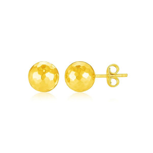 14k Yellow Gold Ball Earrings with Faceted Texture(5mm)