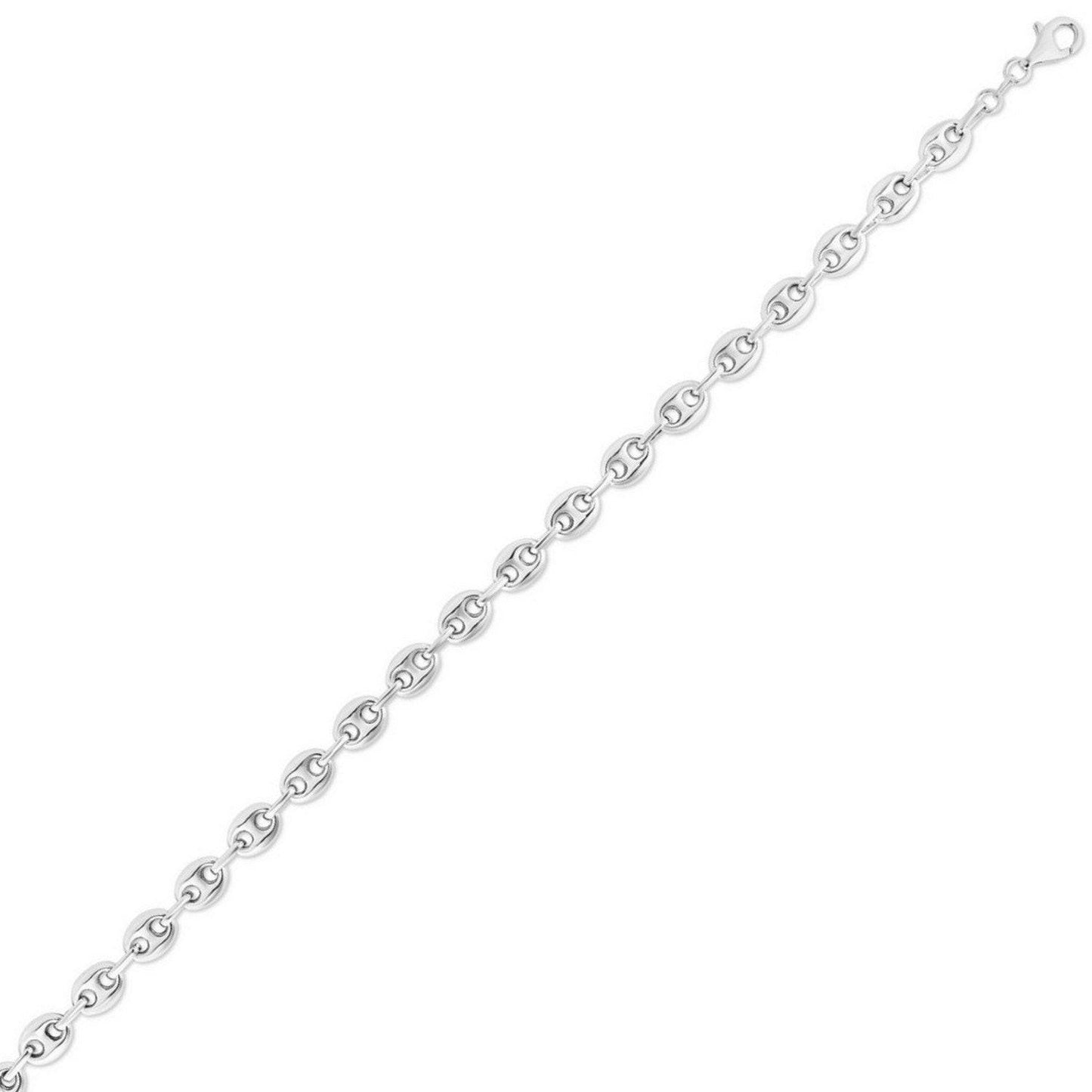 Sterling Silver Rhodium Plated Lite Puffed Mariner Chain (7.80 mm)