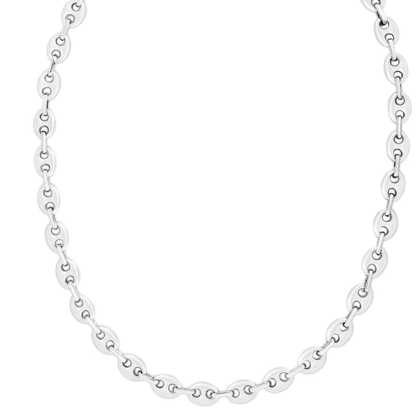 Sterling Silver Rhodium Plated Lite Puffed Mariner Chain (7.80 mm)