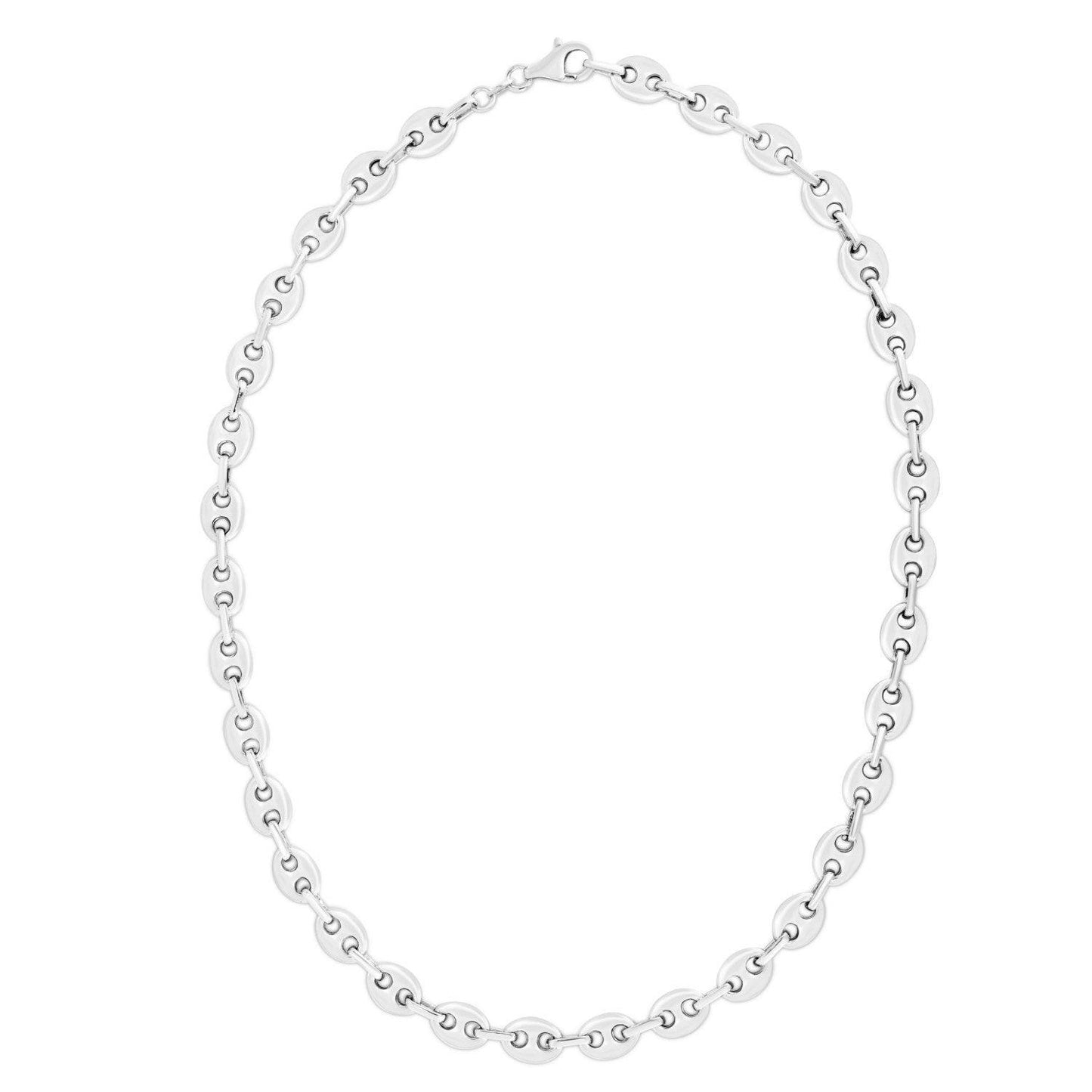 Sterling Silver Rhodium Plated Lite Puffed Mariner Chain (7.80 mm)