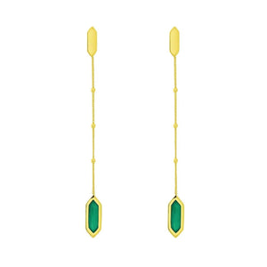 14K Yellow Gold Hexagon Malachite Drop Earrings