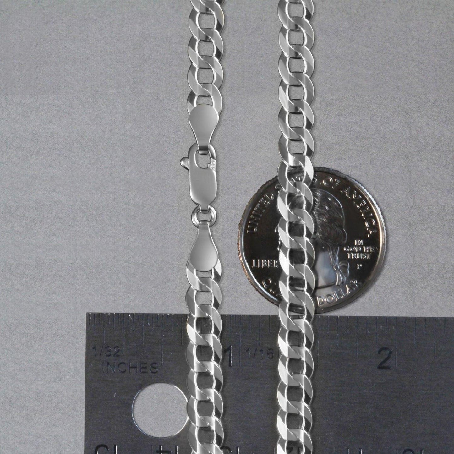 Rhodium Plated Sterling Silver Curb Style Chain (5.50 mm)