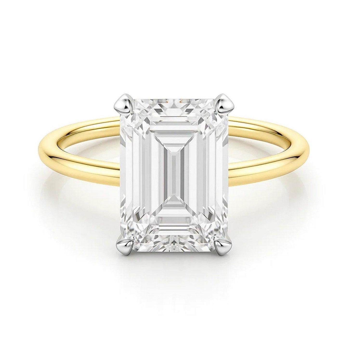 5 Carat Emerald Lab Grown IGI G/VS1 Diamond Solitaire Ring in 10K Yellow Gold