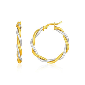 Two-Tone Twisted Wire Round Hoop Earrings in 10k Yellow and White Gold(3x20mm)