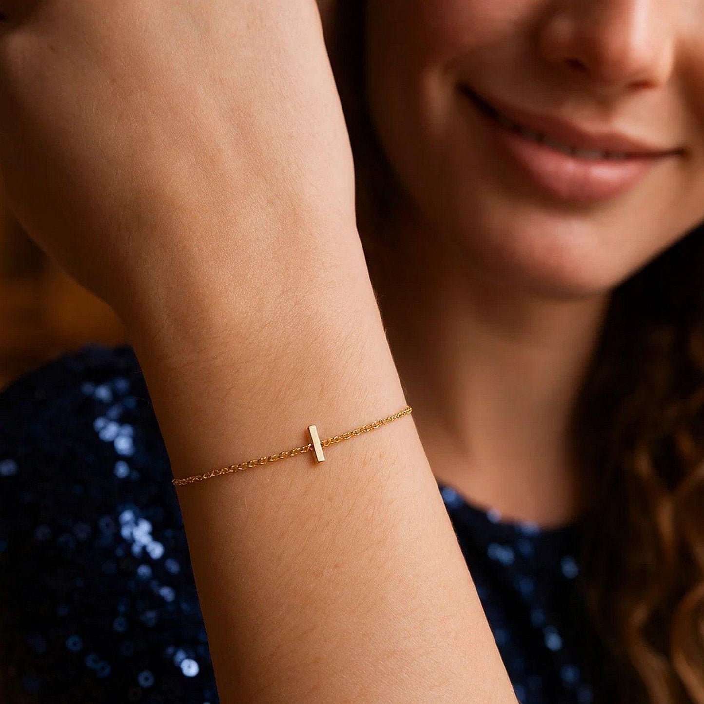 14K Yellow Gold Mini Initial I Bracelet